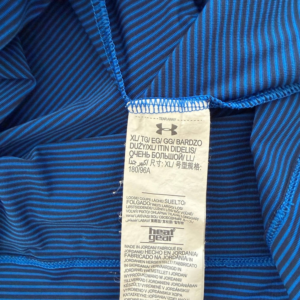 Under Armour Mens XL HeatGear Loose‎ Fit Polo Shirt Blue Navy Micro Stripe Logo - Picture 4 of 8